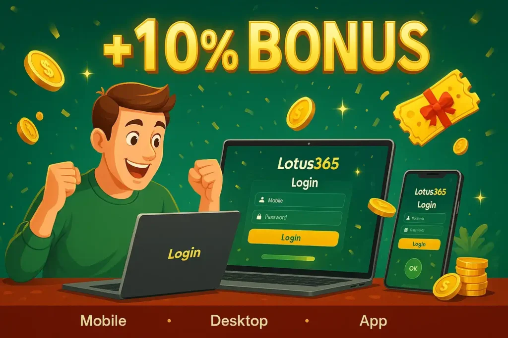 Get 10 Percent Bonus at Lotus365 Just Logging In