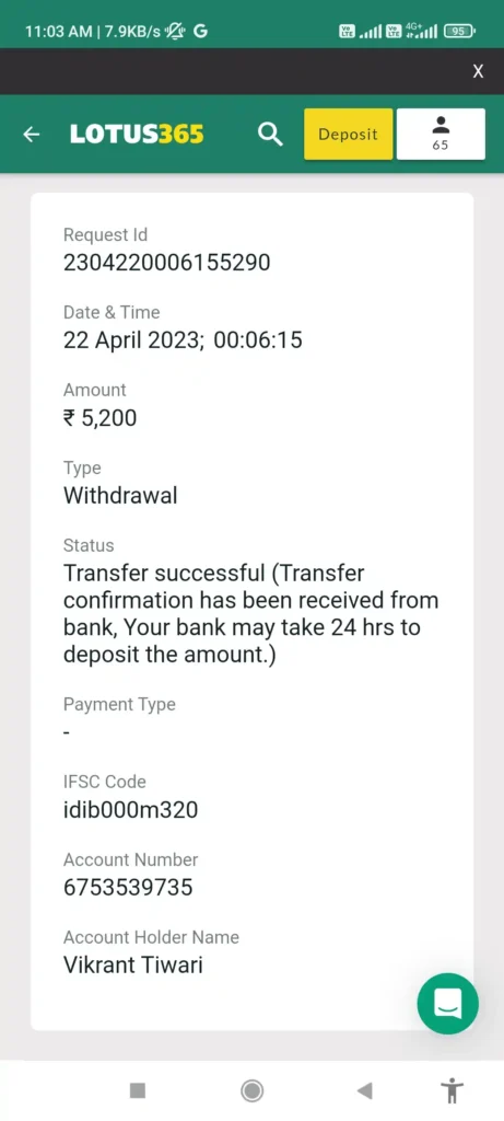 lotus365 depsite details